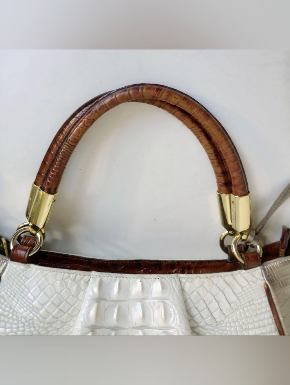 Brahmin Ruby Satchel In Pearl Akoya, Croc And Lizzard Embossed Leather - Picture 3 of 10